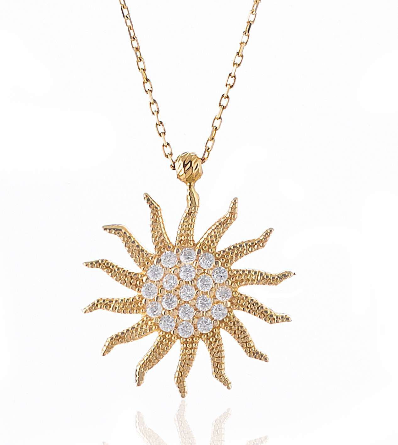 Prenses Pırlanta-Güneş Altın Kolye Modeli 14 Ayar Altın