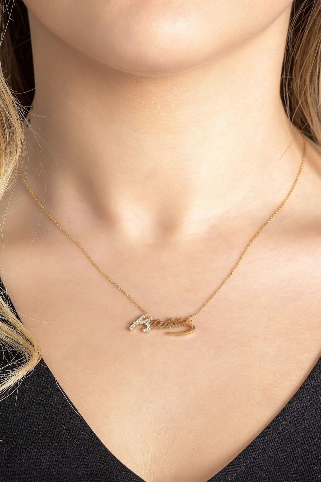 Prenses Pırlanta-Kemal Atatürk İmzalı Altın Kolye Modeli 14 Ayar Altın