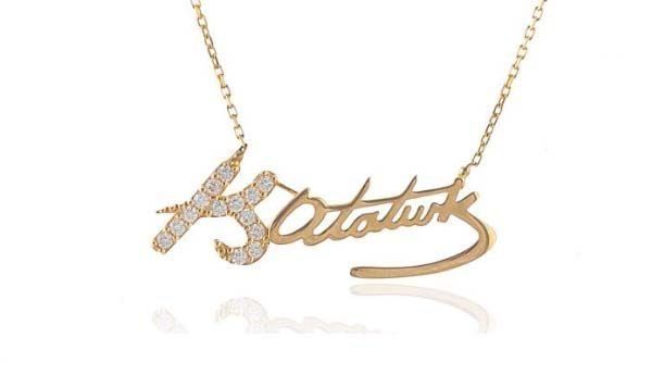 Prenses Pırlanta-Kemal Atatürk İmzalı Altın Kolye Modeli 14 Ayar Altın