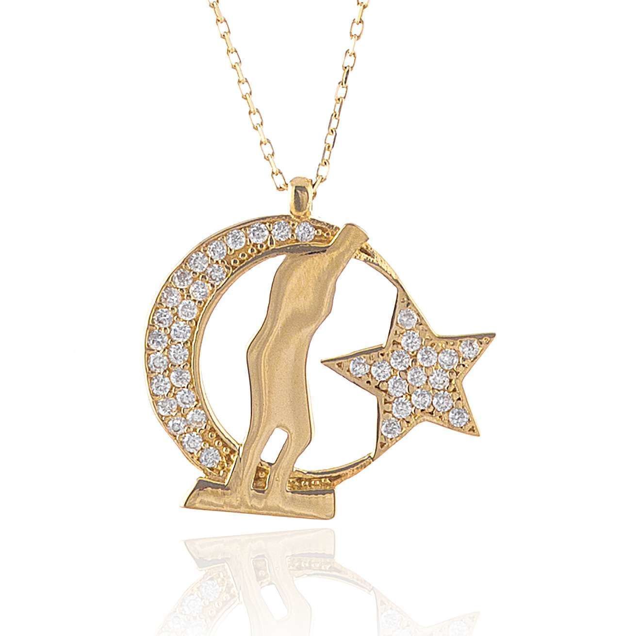 Prenses Pırlanta-Ay Yıldız Kemal Atatürk Altın Kolye Modeli 14 Ayar Altın