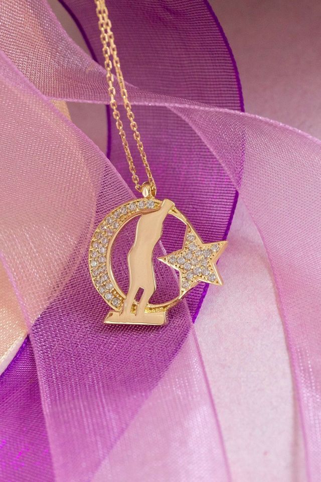 Prenses Pırlanta-Ay Yıldız Kemal Atatürk Altın Kolye Modeli 14 Ayar Altın