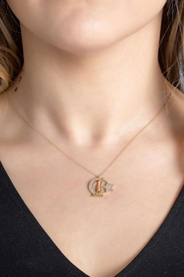 Prenses Pırlanta-Ay Yıldız Kemal Atatürk Altın Kolye Modeli 14 Ayar Altın