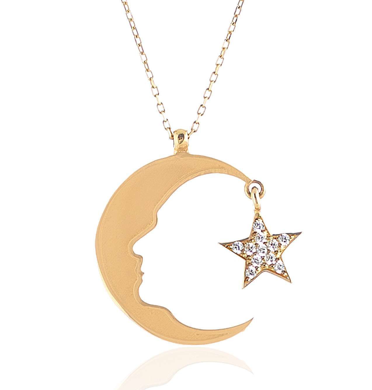 Prenses Pırlanta-Ay Yıldız Kemal Atatürk Altın Kolye Modeli 14 Ayar Altın