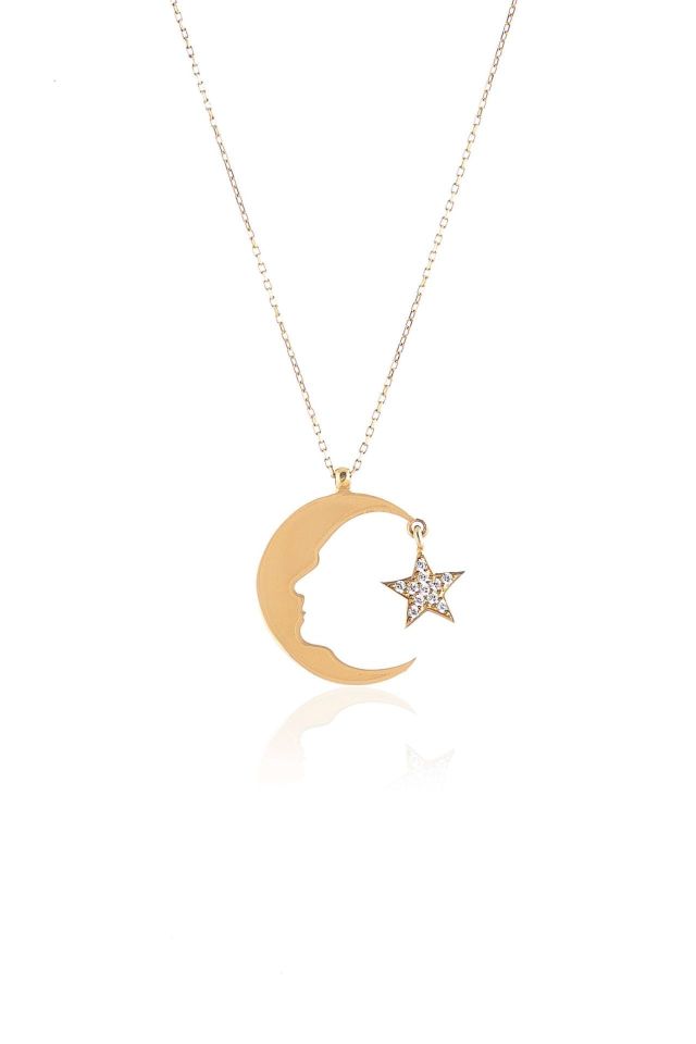 Prenses Pırlanta-Ay Yıldız Kemal Atatürk Altın Kolye Modeli 14 Ayar Altın