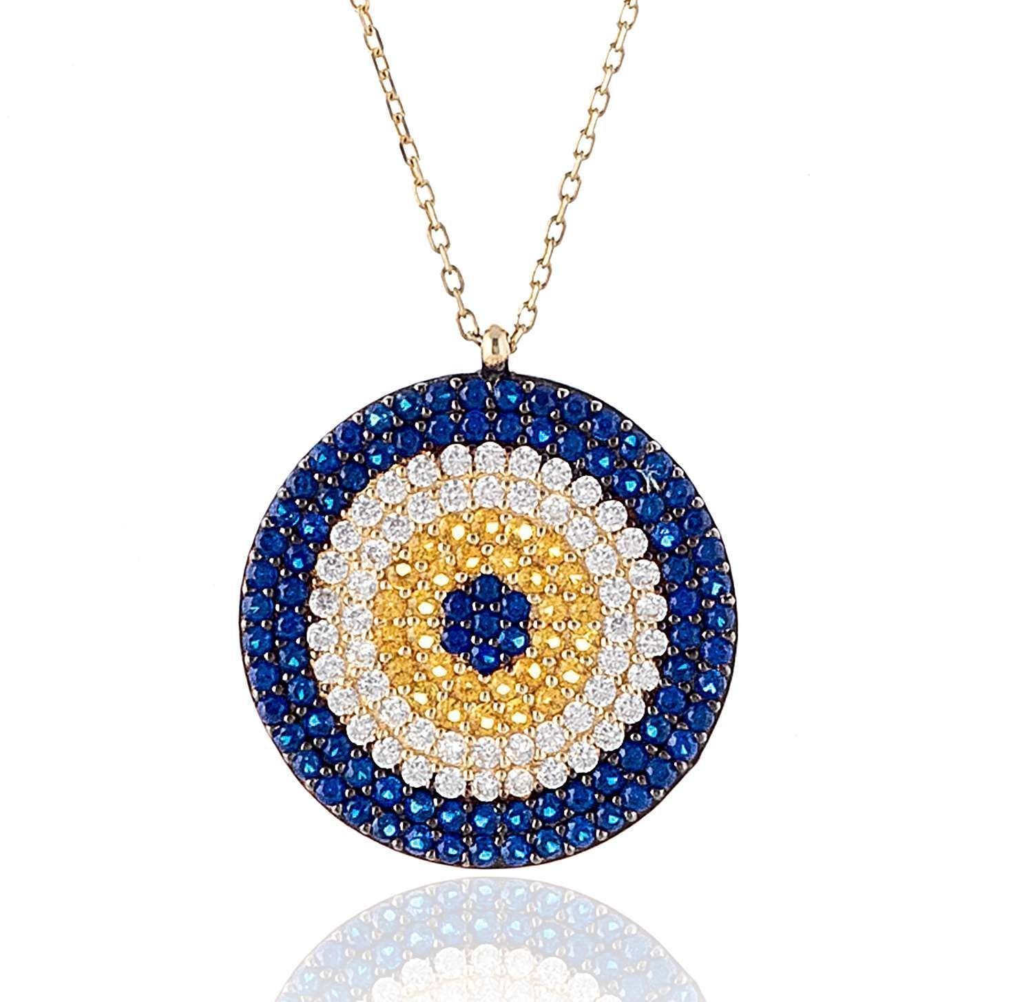 Prenses Pırlanta-Göz Boncuklu Renkli Altın Kolye Modeli 14 Ayar Altın