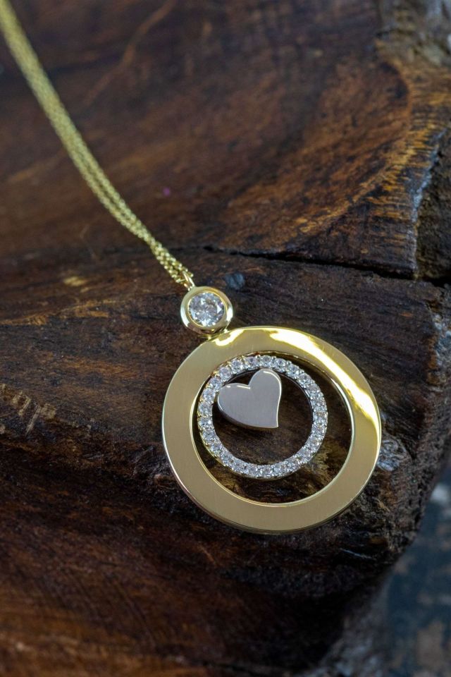 Prenses Pırlanta-Yeşil Beyaz Rose Üç Renk Altın Kolye Modeli 14 Ayar Altın