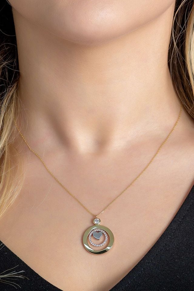 Prenses Pırlanta-Yeşil Beyaz Rose Üç Renk Altın Kolye Modeli 14 Ayar Altın