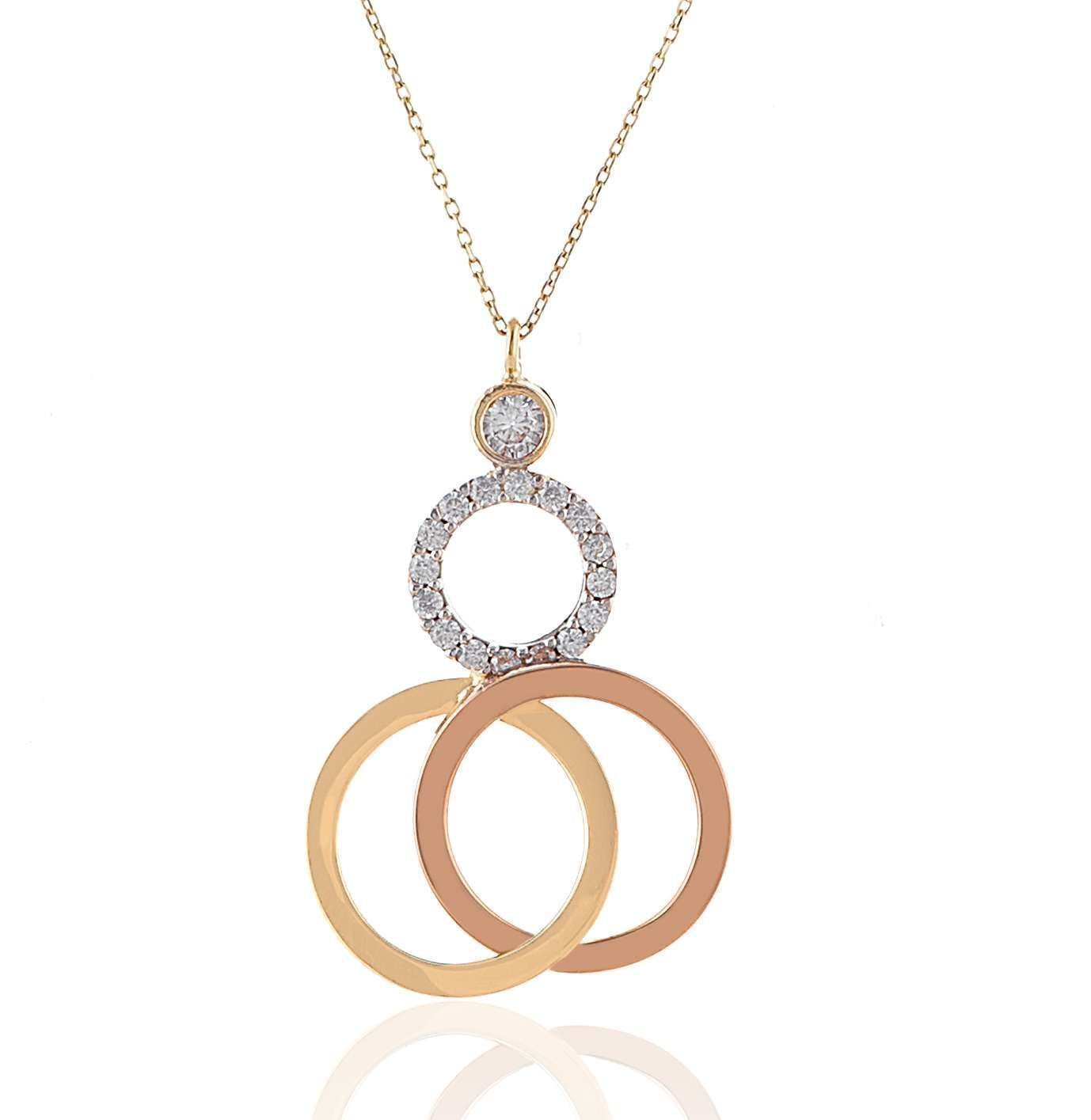 Prenses Pırlanta-Yeşil Beyaz Rose Üç Renk Altın Kolye Modeli 14 Ayar Altın