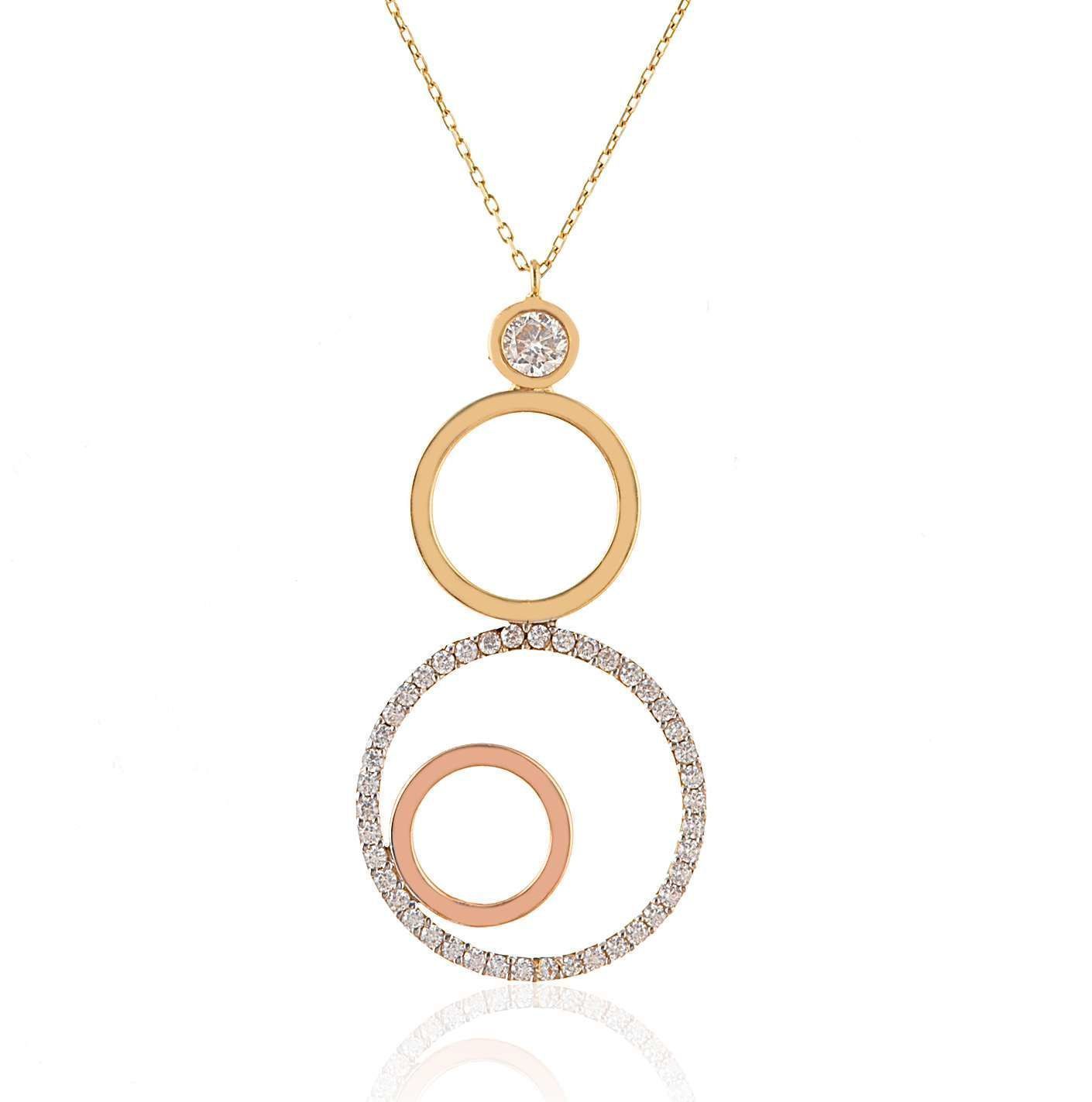 Prenses Pırlanta-Yeşil Beyaz Rose Üç Renk Altın Kolye Modeli 14 Ayar Altın