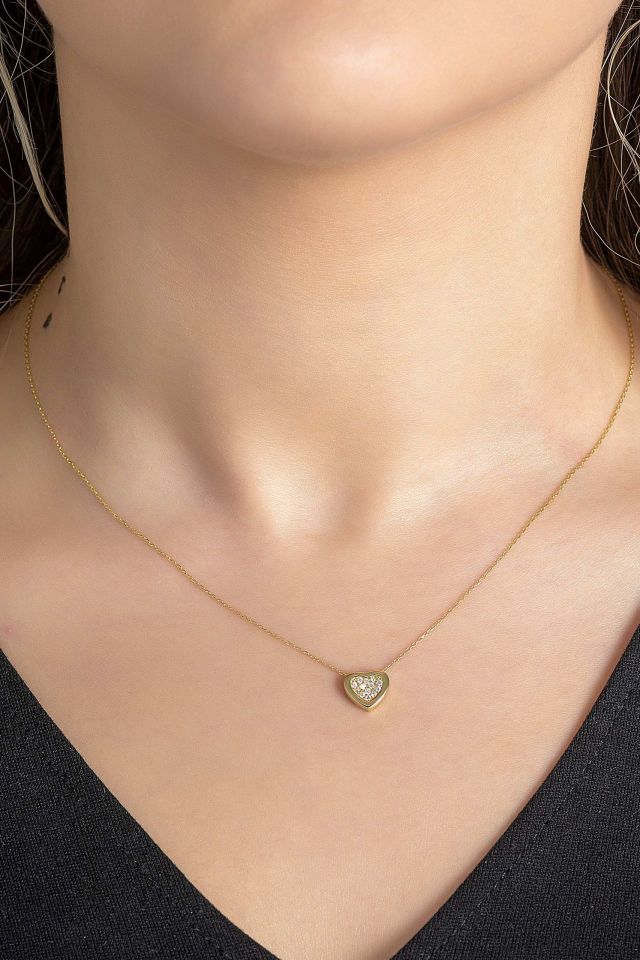 Prenses Pırlanta-14 Ayar Altın Kalpli Altın Kolye Modeli