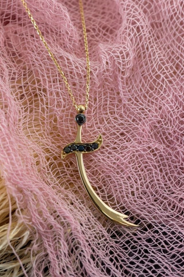 Prenses Pırlanta-Zülfikar Altın Kolye Modeli 14 Ayar Altın