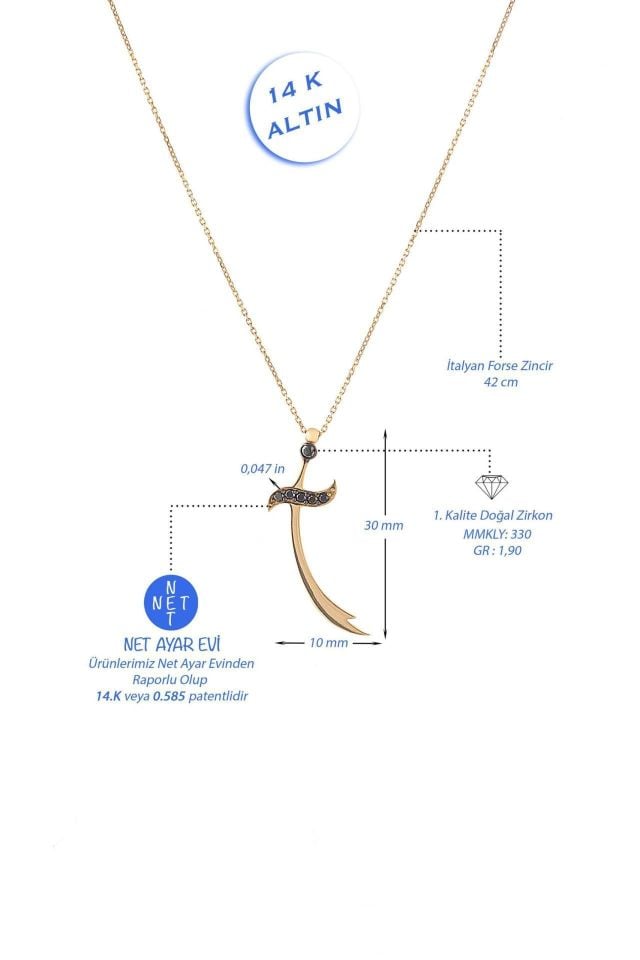 Prenses Pırlanta-Zülfikar Altın Kolye Modeli 14 Ayar Altın