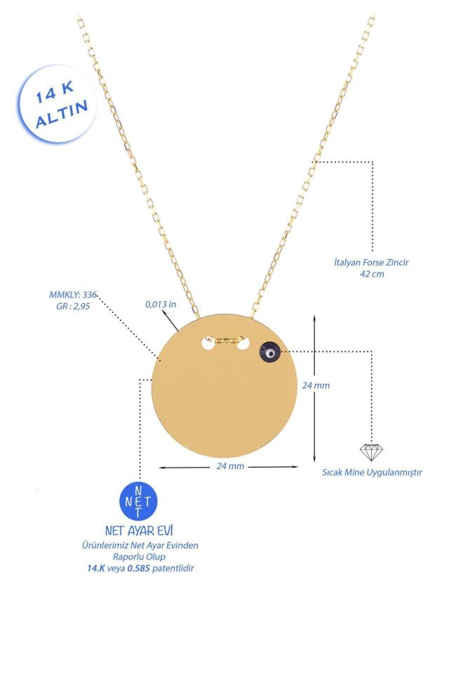 Prenses Pırlanta-Göz Boncuklu Plakalı Altın Kolye Modeli 14 Ayar Altın